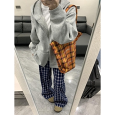 【有货】X814HH-特P50蓝色格子阔腿裤男女美式复古hiphop裤子宽松，男装休闲裤，星座1007（原301D）