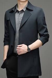 风衣男中长款春秋季商务休闲中年男士外套宽松免烫时尚百搭男装图片