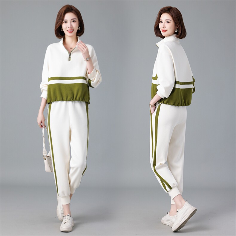 现货2024春季新款时尚休闲减龄遮肉卫衣套装两件套,女装套装/套裙,深水步