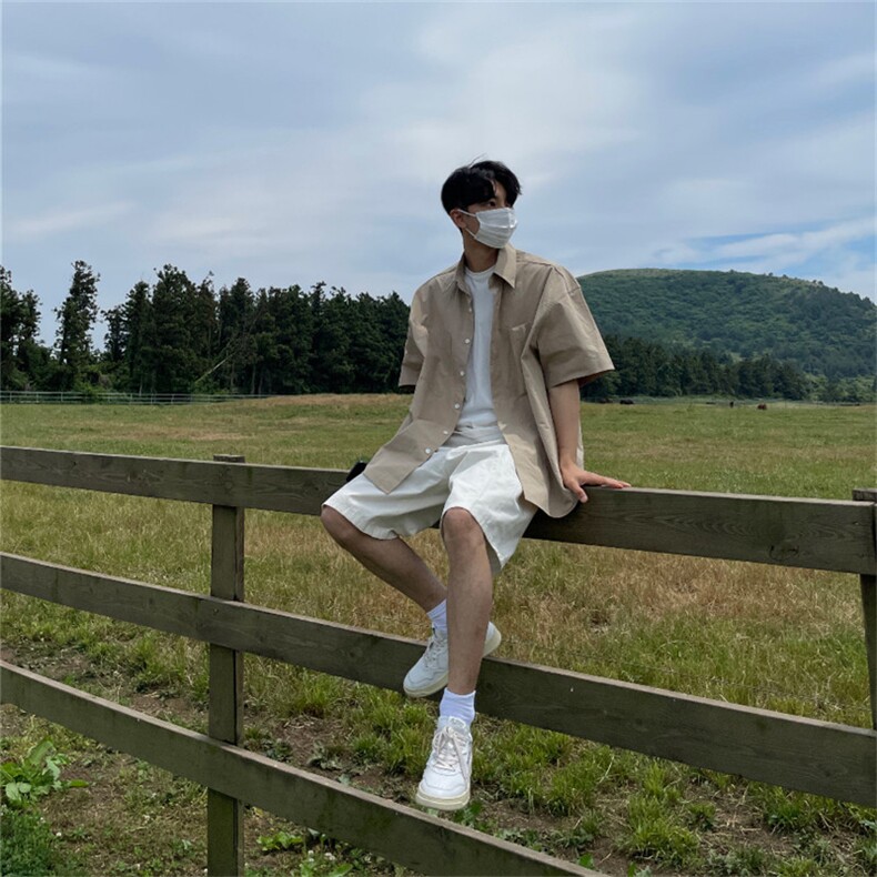 816B-CS006-P50中性风夏季学生休闲韩版短袖衬衫韩男，男装衬衫，星座816B