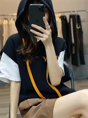 新款连帽抽绳无袖针织衫女马甲背心外穿纯色内搭毛衣，女装马甲，千御纺羊绒