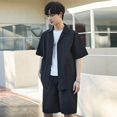 套装男士休闲上衣男装衬衫短袖短裤宽松百搭衬衣薄款Y2503-P105，男装衬衫，电商A355（原A415）