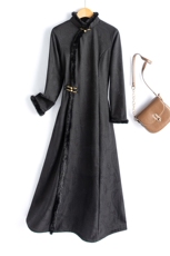 水衣源8109款冬季加厚弹力绒打底提花旗袍裙，女装汉服/婚纱/旗袍/礼服，水衣源