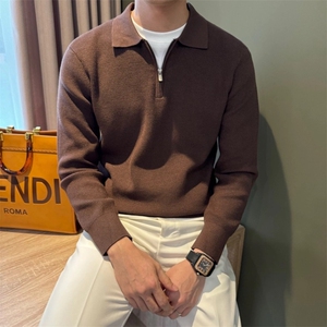 老钱风男士意式休闲POLO领毛衣秋冬纯色拉链针织衫H58004/P75图片