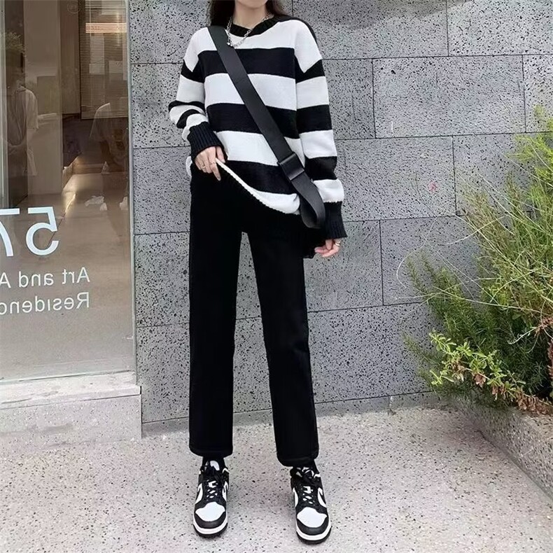 2025秋季新款直筒牛仔裤女复古蓝高腰显高显瘦小个子九分烟管裤图片