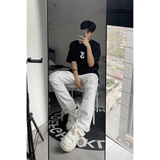 B221美式ins高街小众重工艺假破洞小脚牛仔裤LK23019-P60控78，男装牛仔裤，电商B221