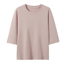 百搭打底纯色慵懒随性丝光棉七分袖T恤，女装T恤，元素羊绒