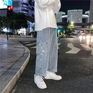 工装宽松直筒嘻哈牛仔裤大口袋INS潮牌港风休闲男女阔腿图片