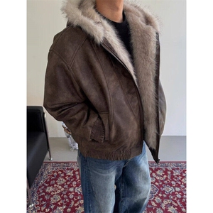 美式复古毛领棉服男款秋冬季重磅夹克外套图片