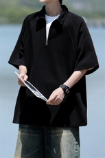 8XL-M半拉链t恤短袖POLO衫男款夏季美式翻领宽松大码半袖DT008P45，男装T恤，电商B312