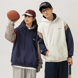 2026冬季新款男日系潮牌拼色宽松加绒加厚连帽卫衣WY560-F93图片