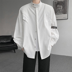 8XL-M高街风小众压褶设计高级感垫肩立领衬衫男宽松衬衣CS521P68，男装衬衫，电商D206-1