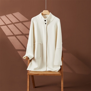 秋冬新款羊绒大衣女中长款宽松显瘦长袖羊绒外套,女装羊绒大衣,朵沐纯羊绒