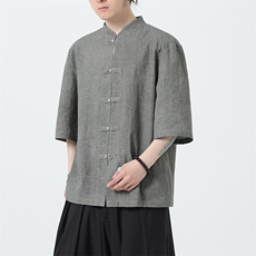 2025夏季新款风男装金属盘扣新中式复古纹理提花衬衫C137-P65，男装衬衫，电商B277(原6028)