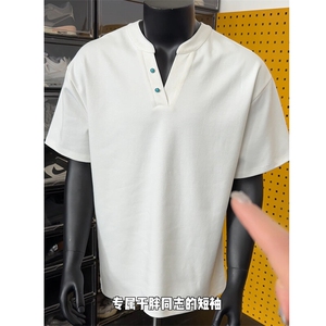 现货A20特P28 网图 龙叨叨同款潮流纯色高级感V领正肩短袖百搭T恤图片