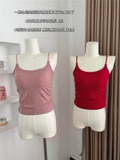 新款纯欲甜辣设计感褶皱吊带背心女带胸垫内搭外穿修身美背上衣夏，女装背心吊带，梦白服饰厂