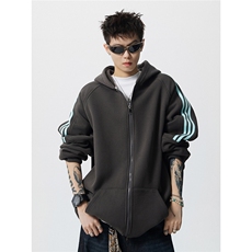 8XL-M秋冬美式运动三条杠条纹开衫卫衣连帽特大码宽松JK5206/P65，男装卫衣，电商B238