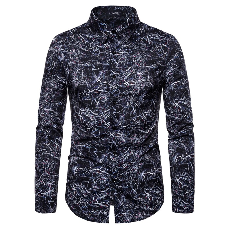 有弹力大厂出品2021年新款男士印花潮流长袖衬衫1812-YS019-P45，男装衬衫，星座1812