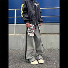 NK1007-P58美式复古做旧大口袋印花牛仔裤男女秋季新款小众，男装牛仔裤，电商B323A