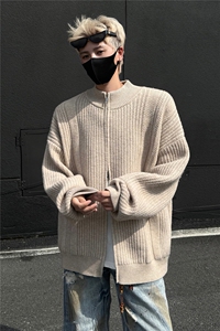 秋冬立领毛衣开衫针织男士慵懒风线衣外套宽松内搭打底图片