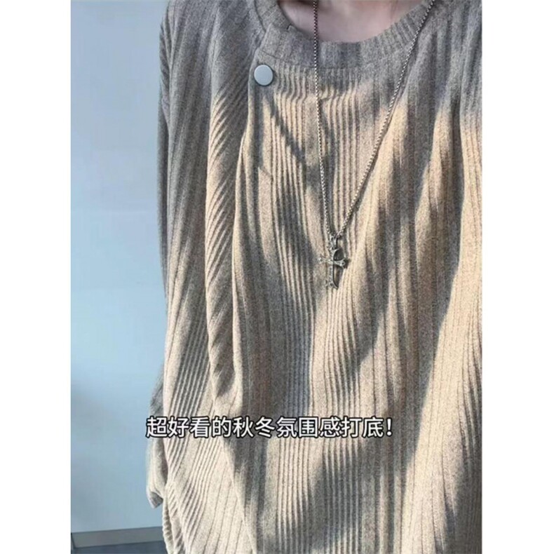 老钱风针织卫衣男秋季不规则小众长袖t恤cleanfit慵懒内搭打底衫,男装针织衫/毛衣,电商A061
