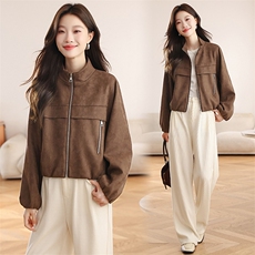 现货秒发2025新款韩版BAO款秋装鹿皮绒立领小外套短外套，女装短外套，星宇服饰