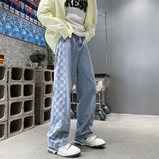 2026秋季高街侧边棋盘格提花牛仔裤XZ604-KN06-P55控68，男装牛仔裤，星座604