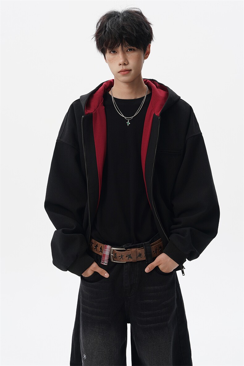 8XL-M美式复古撞色连帽水洗夹克男高级感做旧情侣外套JK1327P88,男装夹克,电商D206-1