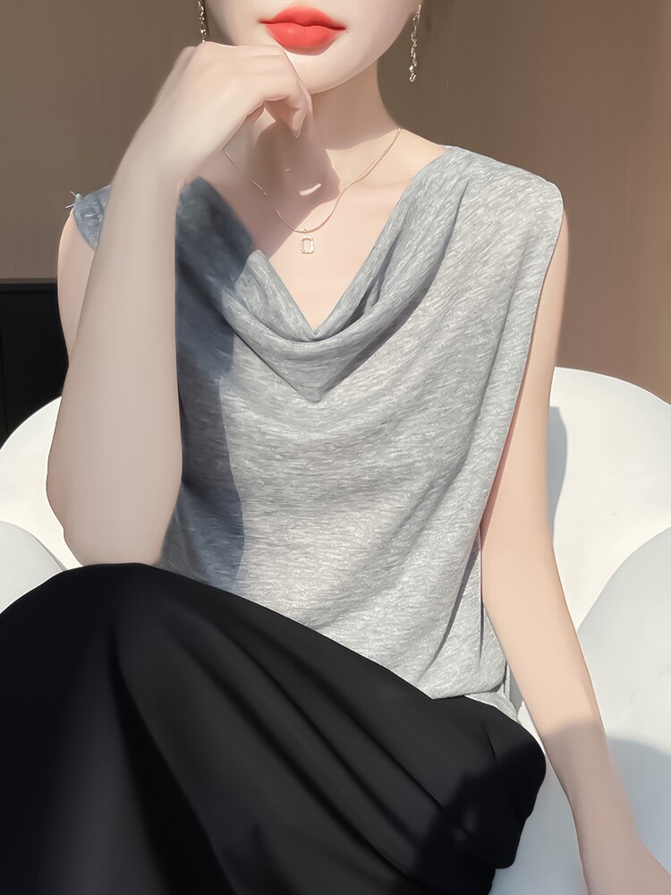 简约时尚无袖女士春季新款宽松遮肚百搭打底背心,针织衫/毛衣,绒宛羊绒