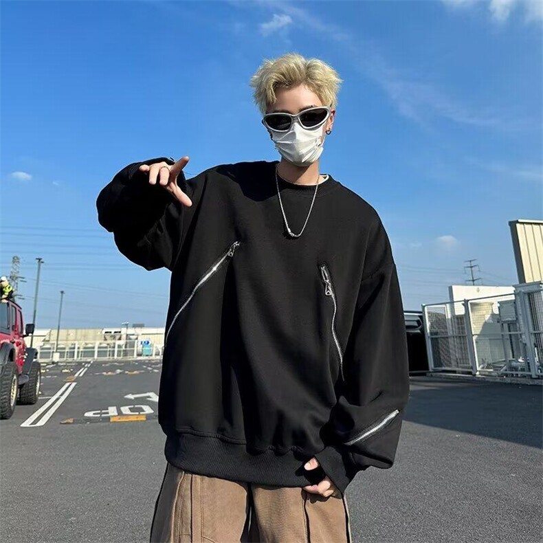 DA45-P50欧美高街卫衣男早秋潮牌vibe拉链设计感宽松圆领外套上衣,男装卫衣,星座603-2