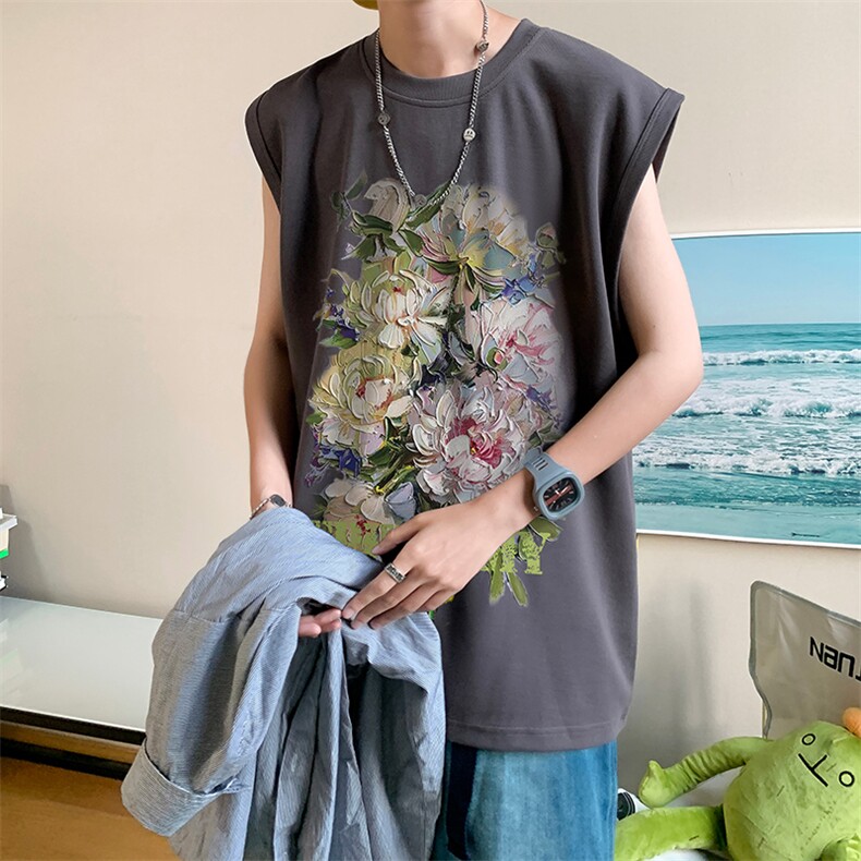 油画花朵复古印花无袖T恤夏季背心/马甲/坎肩XZ514-2-1290-P23,男装背心/马甲,星座514-2(原B239)
