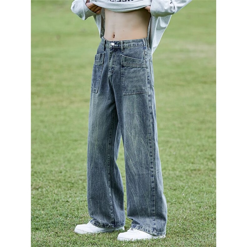 美式复古直筒牛仔裤男春秋季高腰宽松垂感阔腿裤子XD772,男装牛仔裤,星座208-5