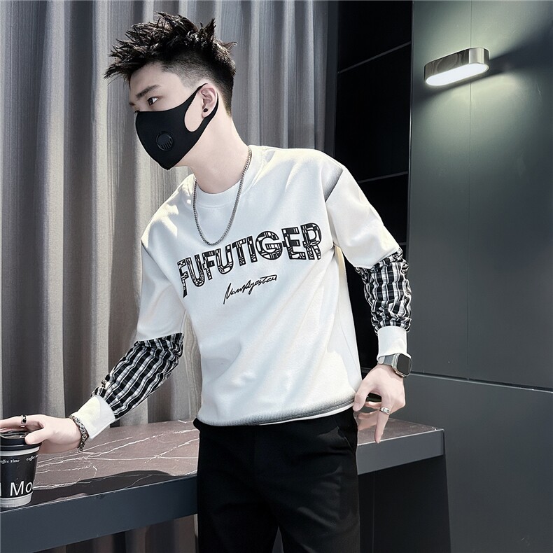 设计感格子拼接卫衣男社会小伙店主风301C-WY70-P58控88图片