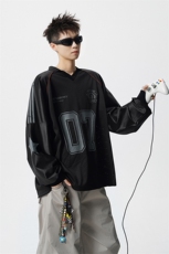 美式翻领POLO衫大码M-5XL插肩拼接V领球衣长袖T恤T78096P48控78，男装Polo衫，星座226-1