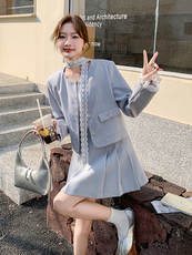 小香风短裙套装女春2025秋季新款超火韩系穿搭时尚气质西装百褶裙，女装套装/套裙，霓裳依族
