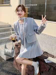 小香风短裙套装女春2025秋季新款超火韩系穿搭时尚气质西装百褶裙图片