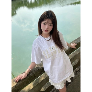 万针全刺绣工艺抖音得物高品质260克重磅纯棉双纱美式高街短袖T恤图片