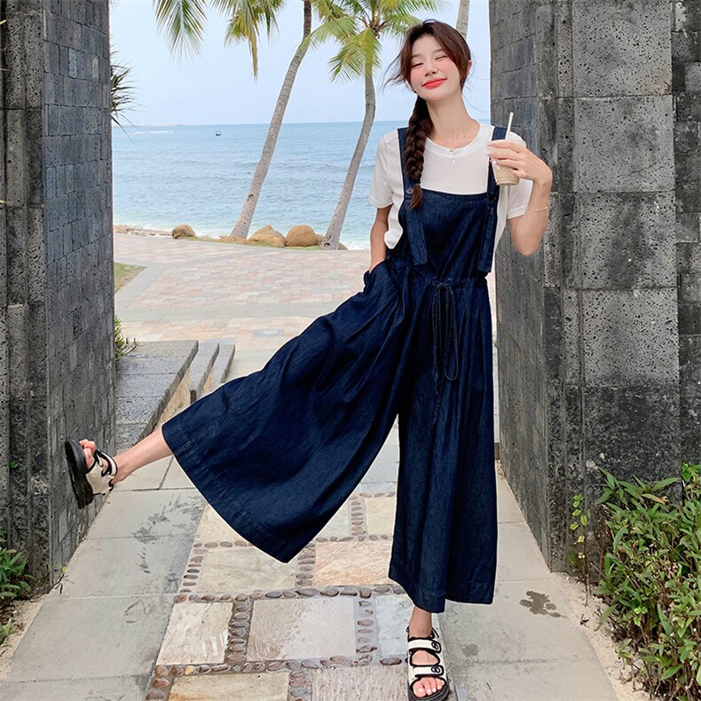 韩版宽松条纹背带裤女2025夏季新款时尚气质高腰显瘦百搭连体裤,女装套装/套裙,2C133