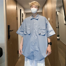 青春流行五分袖新款时尚潮衬衫格子百搭原宿男潮流夏季，男装衬衫，星座716-2