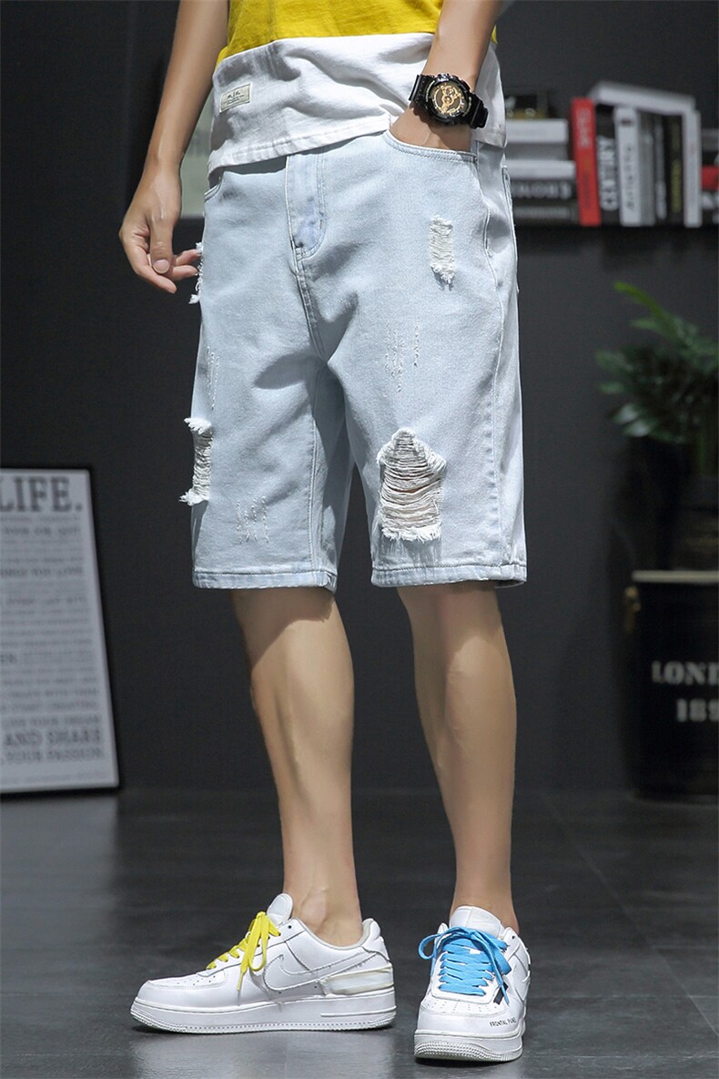 2021夏新日系大码男新灰墙潮流破洞刮烂乞丐裤牛仔短裤ND8129-P40,男装牛仔裤,电商A001