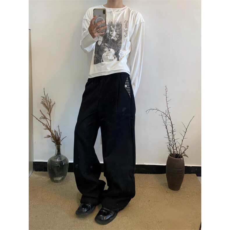 现货自制致雅格纹拼接抽绳休闲通勤直筒阔腿宽松卫裤长裤,男装休闲裤,星座910A