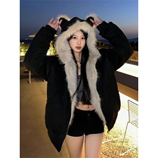 现货重磅硬挺boxy羽绒棉衣座山雕猫耳大毛毛领麂皮棉服冬外套，男装棉衣，电商A486