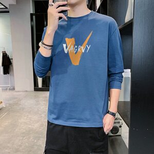 2021春秋季长袖t恤男印花潮流休闲打底衫宽松上衣DF84T图片