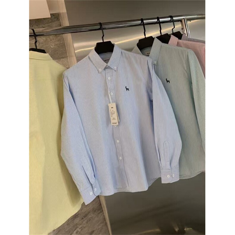 试衣间同款文艺复古立体刺绣秋休闲长袖条纹衬衫衬衣男CCS01P50，男装衬衫，电商D256-1(原A064-1)