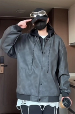现货2026春秋款潮男假两件连帽皮衣夹克外套A436-D216-P80，男装夹克，电商A436