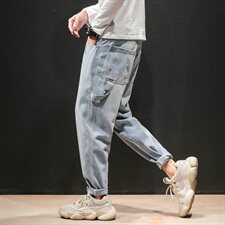 2021马切达春季日系大码男宽松纯色九分裤牛仔裤K295-P55，男装牛仔裤，电商A001