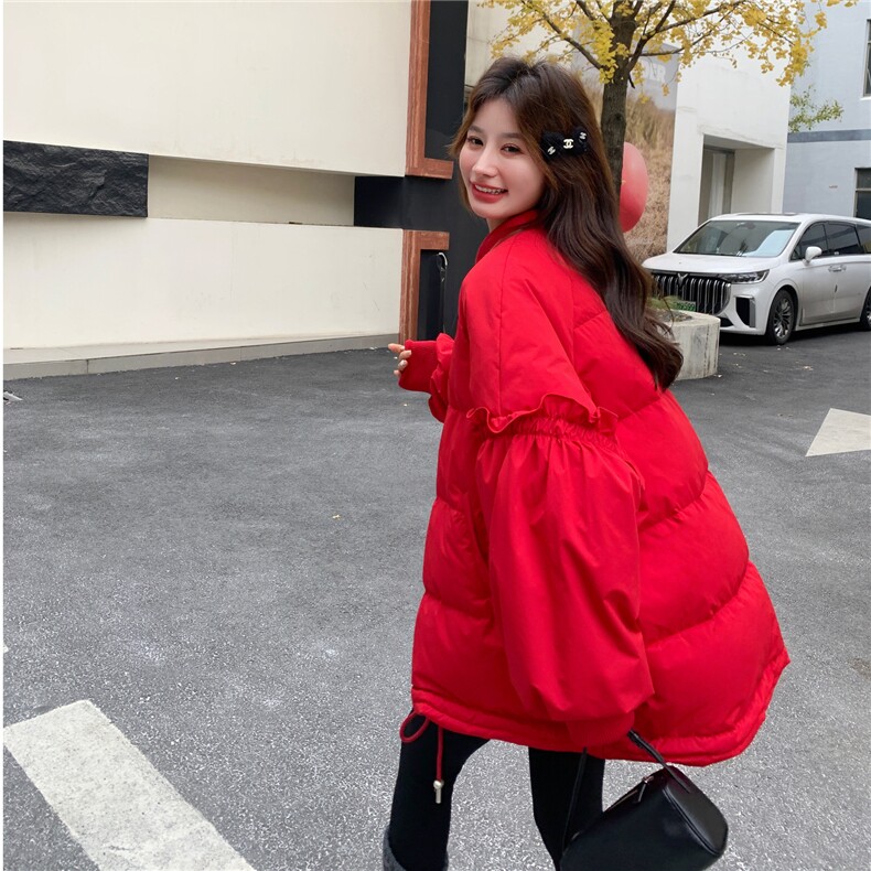 花边拼接白鸭绒棒球羽绒服女2025冬装保暖外套小个子跨年圣诞好看,女装羽绒服,艾米莉亚