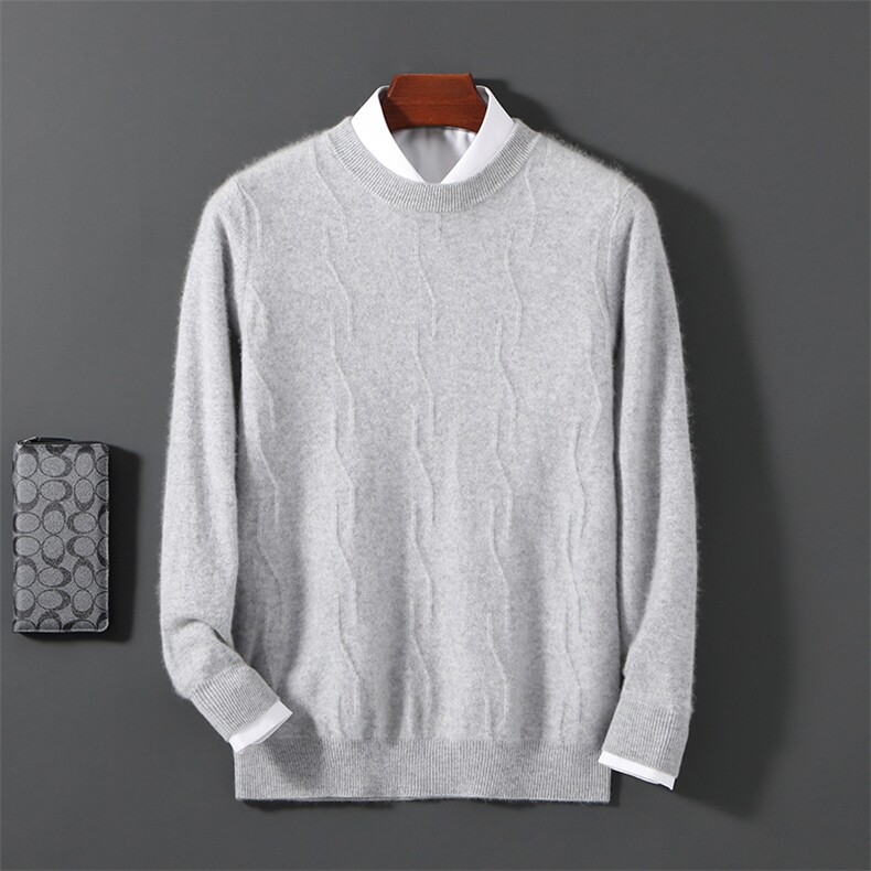 2025年秋季新款百搭男士12针螺旋纹假两件圆领羊毛衫，男装羊毛衫，邓利维