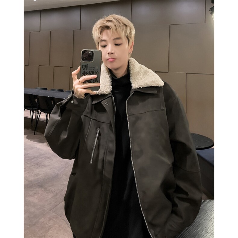 美式复古皮毛一体羊羔毛外套潮牌欧美街头棉服男款冬季hiphop棉衣,男装棉衣,星座410-6（原星座1304-1）