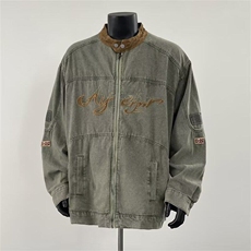 美式赛车服外套男春秋潮牌痞帅宽松休闲立领拉链夹克衫W6009-P82，男装夹克，星座412-2